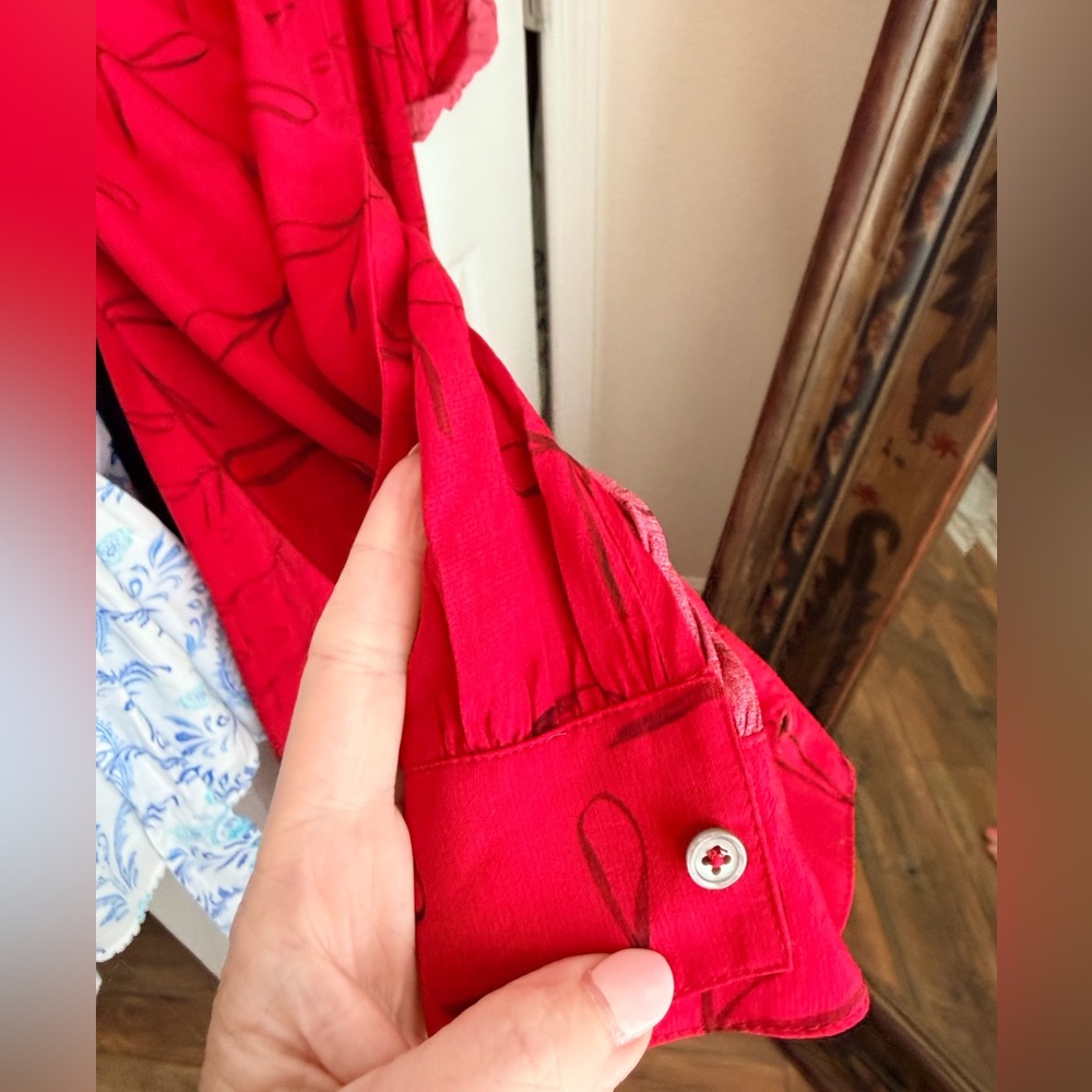 J. Crew Red Bow tie drapey Midi Shirt Dress with Tie Waist 6 - Picture 8 of 8